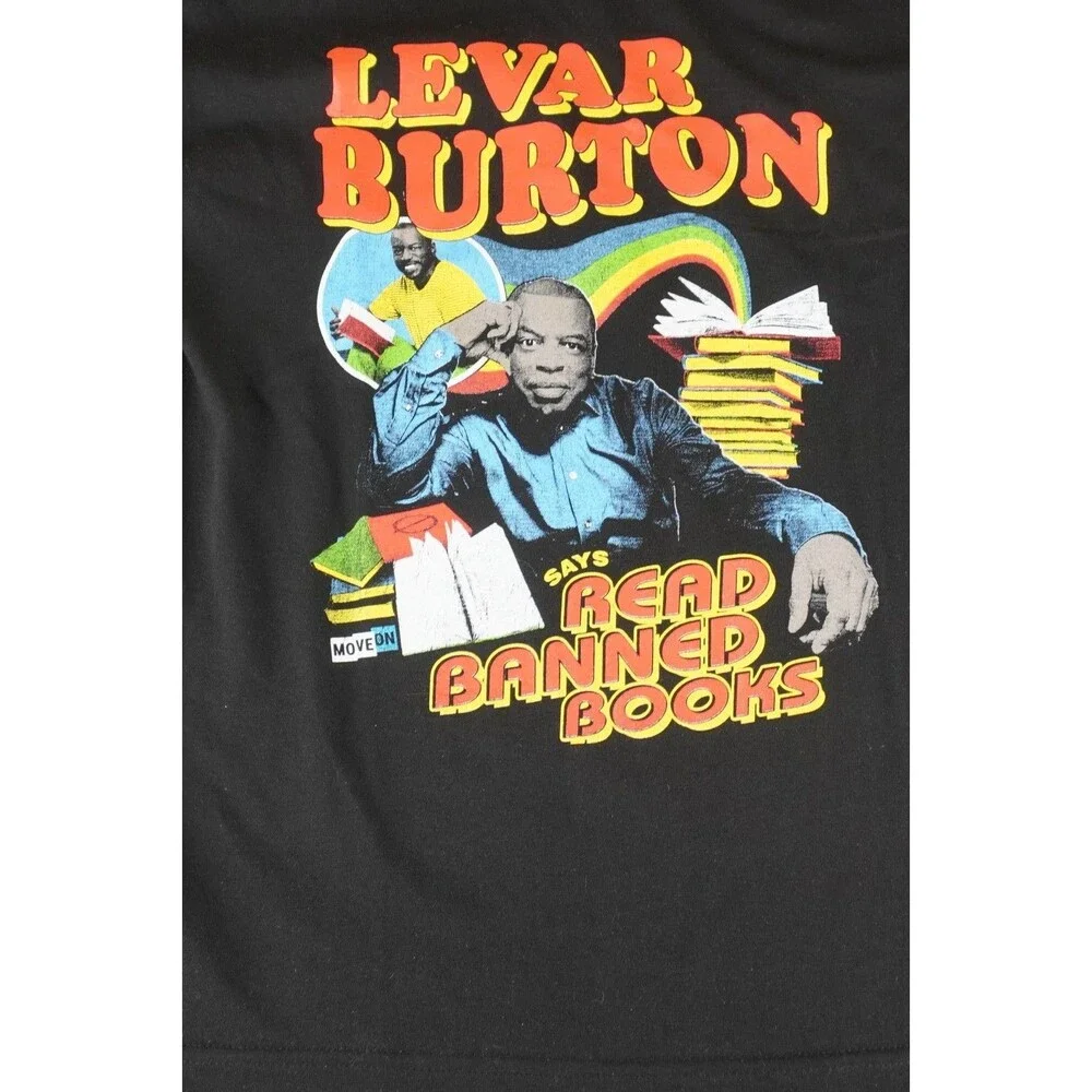 Vintage LeVar Burton Graphic Tee Read Banned Books Black T-Shirt Size Small USA